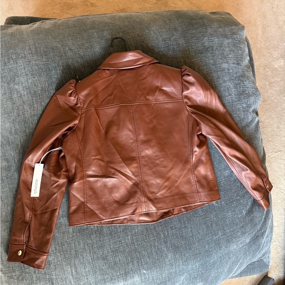 NWT Chico’s moto faux leather cropped jacket in Cambridge brown size 1 - Picture 5 of 7